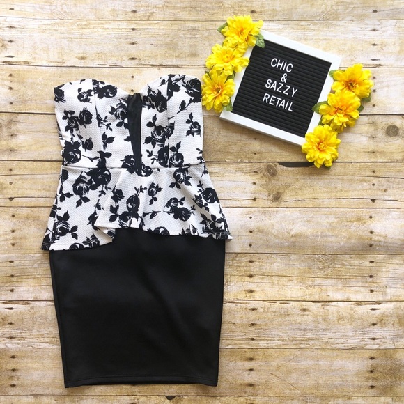 Peplum Floral Print Tube Top Mini Dress - Picture 3 of 4